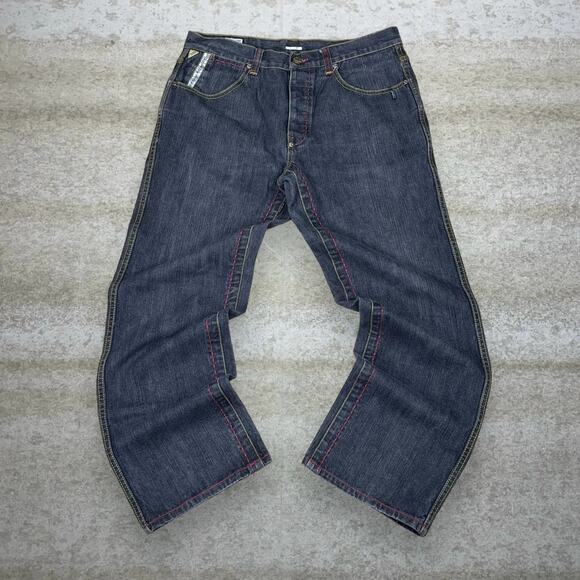 Vintage Skater Wide Leg Jeans Parish Smoke Black Wash Baggy Denim Rap Style Y2K - Picture 2 of 6